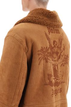 100% Shearling 100% Cotton 100% Fur Urban Chic, Palm Angels, Versace Men, Logo Stamp, Shearling Jacket, Pant Shirt, Jacket Sale, Welt Pockets, Swimwear Tops