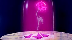 a pink rose in a glass vase with purple petals