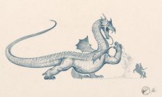 a drawing of a dragon attacking another creature