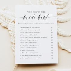 a card that says, who knows the bride best?