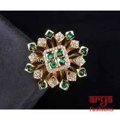 Navya CZ Kundan Jadau Bridal Statement Ring Elegant Green Rings For Festive Occasions, Traditional Green Hand Set Ring, Jewellery Rendering, Kundan Ring, Jewelry Rendering, Golden Beads, Light Weight Jewelry, Kundan Jewellery, Cz Ring