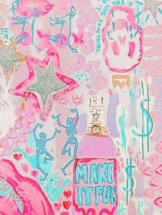 a painting with pink, blue and white paint on it that says make it pop