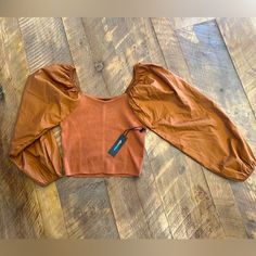 Nwt Burnt Orange Crop Top With Puffy Long Sleeves. Adorable Shirt. Soft And Stretchy. From Boutique. Trendy Fall Crop Top For Brunch, Stretch Crop Top For Brunch In Fall, Trendy Brown Tops For Brunch, Puffy Long Sleeves, Orange Crop Top, Alice Blue, Cute Shirts, Burnt Orange, Blue Orange