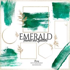 emerald green watercolor brushes and splashes for photoshopping, texturing or painting