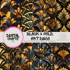 black and gold art deco digital paper