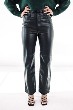 Pistola Cassie Super High Rise Straight Pant - Slate Black Sleek Black Bottoms With Five Pockets, Sleek Straight Leg Leather Pants With Pockets, Faux Leather Straight Leg Pants With Belt Loops, Straight Leg Faux Leather Pants With Belt Loops, Sleek High Rise Faux Leather Bottoms, Straight Black Pants For Fall, Stretch Faux Leather Pants With Pockets, Sleek Leather Bottoms In Solid Color, Straight Leg Bottoms With Faux Front Pockets For Fall