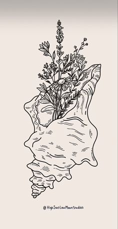 an ink drawing of a plant in a bag with water flowing down it's side