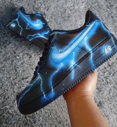 Stay ahead of the trends with these Black Blue Flash Custom Air Force 1 shoes. Featuring a unique black and blue flash design, these shoes will make you stand out from the crowd. The classic Air Force 1 silhouette guarantees retro style and all-day comfort. Get yours today! Exactly as shown in the pictures. 📷 Brand New & Authentic. 💯 Hand Painted with attention to detail. 👨‍🎨 Waterproof and Flexible. ❤️ Unisex model. Please refer to the Size Chart. 👟👫 Free Worldwide Shipping. ✈️🌍 Nike Shoes Girls