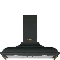 the smc range hood is black and gold