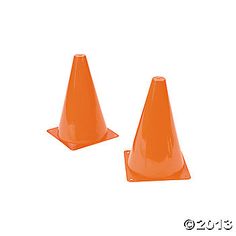 three orange traffic cones sitting next to each other