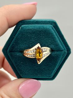 * 10k Yellow Gold * Genuine Citrine Marquise (approximately 1ct in size) * 18 round natural diamonds (approximately .50CTW) * Size 8 3/4 * 3.61g Citrine Marquise Ring, Luxury Yellow Marquise Ring, Collectible Citrine Ring, Formal Citrine Diamond-cut Ring, Yellow Citrine Hallmarked Rings, Marquise Ring, Live Oak, Multi Stone, Multi Stone Ring