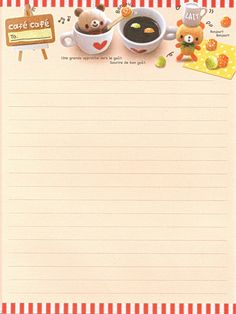 a notepad with teddy bears and coffee on it