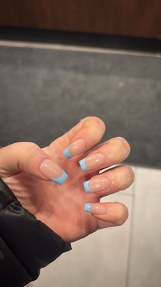 Light Blue French Tips Square, Light Blue French Tip 1.5, Coffin Light Blue French Tip Nails, Nails Light Blue French, French Tip Light Blue Nails, Blue French Tip Nails Ballerina, Sky Tip Blue French Tip 1.5, Blue French Square Nails, Sky Blue French Tip 1.5 Coffin