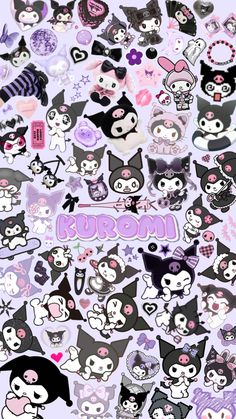 a bunch of stickers that are on the back of a cell phone, with an image of cats and dogs