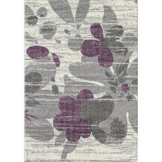 an area rug with flowers on it in grey and purple colors, including the petals