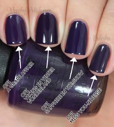 OPI Viking In A Vinter Vonderland Comparison (all other OPI Nordic collection polishes compared, too)| Peachy Polish Opi Nail Colors, Manicure Y Pedicure, Purple Nails, Winter Nails