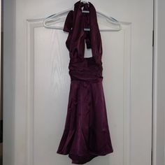 Gorgeous Plum/Purple Color New W/O Tags, But Never Worn Very Flattering Size Xs 2 Ties In The Back: Around Neck, Waistline Perfect For A Night Out, Semi-Dance Or Homecoming! Purple Satin Halter Neck Dress, Elegant Purple Mini Dress With Tie Back, Purple Halter Neck Mini Dress For Evening, Fitted Purple Dress With Tie Back, Purple Tie Back Mini Dress, Purple Tie-back Mini Dress, Purple Mini Dress With Tie Back, Dresses Lucy In The Sky, Lucy In The Sky Dress