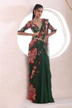 Buy Green Georgette Navya Pattern Pre-draped Saree With Blouse For Women by Mahima Mahajan Online at Aza Fashions. Elegant Pre-draped Saree With Printed Motifs For Diwali, Traditional Pre-draped Saree With Floral Print, Elegant Floral Print Floor-length Saree, Elegant Floor-length Floral Print Saree, Elegant Choli With Traditional Drape And Printed Motifs, Elegant Choli With Printed Motifs And Traditional Drape, Elegant Traditional Drape Choli With Printed Motifs, Navratri Party Pre-draped Saree With Printed Motifs, Elegant Saree With Printed Motifs In Traditional Drape