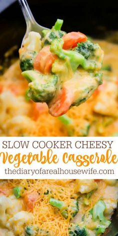 slow cooker cheesy vegetable casserole with broccoli and cheese