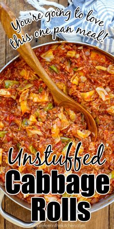 a large pot filled with cabbage rolls and the words, you're going to love this