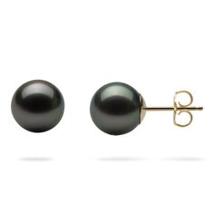 14K Yellow Gold earrings Tahitian Black Pearl (measures approx. 8-9mm) in variety of natural colors (black, green, grey and peacock) Due to their nature, no two pearls are alike. Pearls will vary in color, shape and overtone. Dimples, birthmarks, surface imperfections may be present and speak to their nature making each pearl unique. Black Pearl Earrings, Black Pearls, Hawaiian Jewelry, Tahitian Black Pearls, Earrings In Gold, Tahitian Pearls, Jewelry Repair, Yellow Gold Earring, Pearl Studs