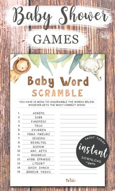 a baby shower game with the words baby word scramble written on it and an image of a