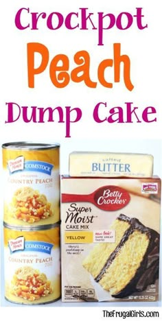 the crockpot peach dump cake has been made with butter and is ready to be eaten