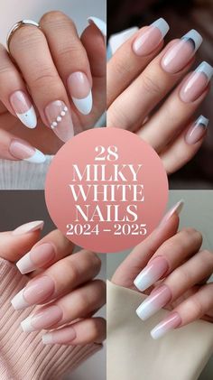 Milky White Polish, White Nails Ideas, Milky White Nail, Long Oval Nails, Short Classy Nails, Milky White Nails, Short Oval Nails, Oval Nails Designs, Long Square Nails