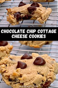 chocolate chip cottage cheese cookies on a cooling rack