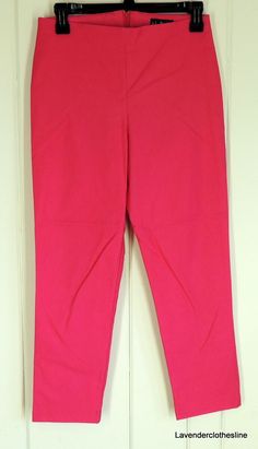 p.k. MAKS 6 Bright Hot Pink Super Stretch Cropped Pants NEW. Zipper back. 74% rayon/22% Nylon/4% spandex. Unstretched: waist: 26"  rise: 10"  Inseam: 23" These pants have a lot of stretch capability to them. Fitted Elastane Dress Pants For Spring, Solid Stretch Straight Dress Pants, Fitted Solid Color Straight Leggings, Solid Color Fitted Straight Leggings, Solid Fitted Straight Leggings, Fitted Straight Leggings, Stretch Elastane Ankle-length Bottoms, Stretch Ankle-length Elastane Bottoms, 4-way Stretch Tapered Leg Spring Pants