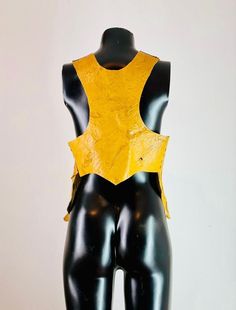 Western style handcrafted genuine leather upper waist yellow vest. - The product was produced in adjustable size and as one only.  - Made using surplus leather parts. - XS / S / M Adjustable Size - Ships in 1/3 business day. It reaches all over the world within 7 days after the shipping day at the latest. Fitted Yellow Vest For Fall, Leather Vest Women, Leather Waistcoat, Yellow Vest, Vest Women, Vest Outfits, Orange Leather, Yellow Leather, Leather Vest