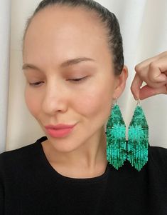 Green Seed Bead Earrings Fringe Beaded Earrings Green Earrings | Etsy Green Earrings With Tiny Beads, Green Beaded Chain Earrings, Green Beaded Chain Drop Earrings, Green Beaded Chain Earrings With Round Beads, Green Tiny Beads For Party, Green Dangle Earrings With Tiny Beads, Green Dangle Earrings With Beaded Chain, Green Earrings With Beaded Chain And Round Beads, Summer Green Earrings With Tiny Beads