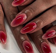 Red Chic Nails, Red Snakeskin Nails, Nail Inspo Airbrush, Ohara Nails, Aura Nails Ideas, Red Chrome Nails French Tip, Pink And Red Aura Nails, Aura Red Nails, Carmela Soprano Nails