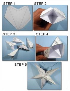 instructions for how to make an origami star with pictures on the front and side