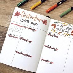 Bujo Calendar Weekly, Sept Bullet Journal, September Bullet Journal Weekly Spread, September Bujo Spread, September Handwriting, September Calendar Ideas, Fall Bullet Journal, September Bullet Journal, Bullet Journal September