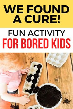 a child is playing with some food on the table and it says, we found a cure fun activity for bored kids