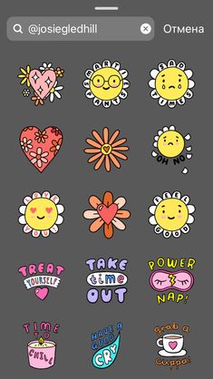 some stickers that are on the back of a cell phone, including flowers and hearts