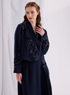 WF ATELIER High Waisted Skirt Model height: 177 CM 100% Polyester Skirt Length: 88 cm Jacket 50 cm Elegant Embroidered Winter Sets, Elegant Embroidered Sets For Winter, Elegant Party Blazer With Floral Embroidery, Long Sleeve Skirt Suit For Evening, Elegant Floral Embroidered Party Skirt, Chic Long Sleeve Blazer With Floral Embroidery, Fitted Floral Embroidered Outerwear For Party, Fitted Party Outerwear With Floral Embroidery, Elegant Skirt Sets For Spring