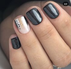 Black And Brown Gel Nails, Real Short Nail Designs, Spring Shellac Nails, Hippie Nails Boho, January Nails 2023, Black And White Nail, Black And White Nail Art, Nails Art Designs, Manicure Gel