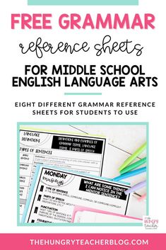 the free printable for middle school english language arts