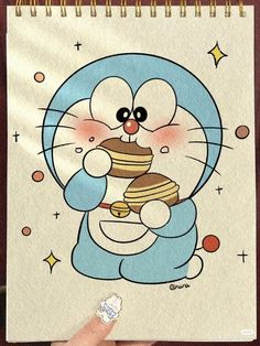 a drawing of a cartoon character holding pancakes