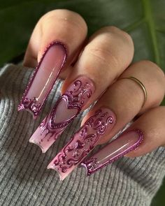 Mystic Nail Art, Fuchsia Nails Design, Crazy Nail Art Unique, Pink Nails Design Ideas, Pretty Nails Ideas, Dominican Nails, Mystic Nails, Freehand Nail Art, Bling Nail Art