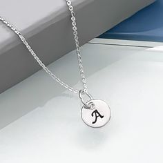 "Hand Stamped Initial Charm on Sterling Silver Necklace Chain Disc Size: 9mm Number of Charms can be customized. Please note initial/s on the \"add your personalization\" box.  Only one uppercase initial per charm.   Necklace length:  Available in different sizes.  Please see sizing guide and select length preference from drop down list Comes with an Italian made sterling silver box necklace chain - an elegant looking chain type that does not easily get tangled. Beautifully gift packaged, ready Girlfriend Necklace Gift, Necklace Girlfriend, Initial S, Birthday Necklace Gift, Silver Necklace Chain, Necklace Mom, Box Necklace, Sterling Silver Chain Necklace, Necklace Box