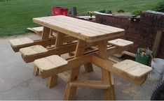 the picnic table is made out of wood