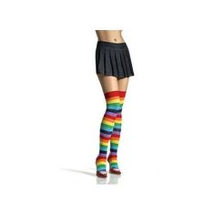 Make your legs every color of the rainbow. Lycra acrylic 'rainbow thigh highs'. One size fits most adults. Size: O/S.  Color: Multicolor.  Gender: unisex.  Age Group: adult. Casual Multicolor Stockings, Playful Multicolor Knee-high Socks, Multicolor Thigh High Casual Socks, Multicolor Casual Thigh-high Socks, Casual Multicolor Thigh High Socks, Trendy Multicolor Thigh High Stockings, Stretchy Multicolor Trendy Knee-high Socks, Trendy Multicolor Stretch Knee-high Socks, Trendy Stretch Multicolor Stockings