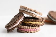 several crocheted rings are stacked on top of each other