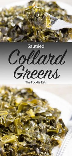 this is an image of collard greens on a plate with a fork in it