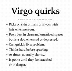 the words virgo quirks are written in black and white