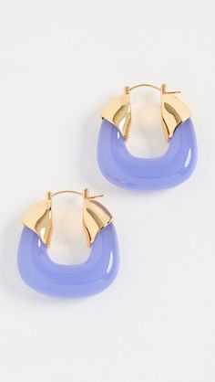 Resin hoops Polished finish Gold plated brass Snap bar clasp Imported, China Measurements Length: 1.25in / 3.0cm Lizzie Fortunato, Earrings Resin, Duke University, Periwinkle Blue, China Fashion, Blue Earrings, Accessories Jewelry, Free Jewelry, Gold Earrings