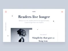 the wordpress theme for readers live longer is shown in black and white, with an image of a woman's head